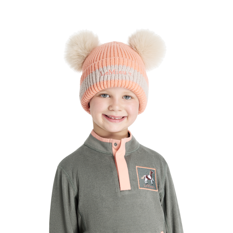 Lemieux - Bonnet enfant Mini doubles pompons peach punch | - Ohlala