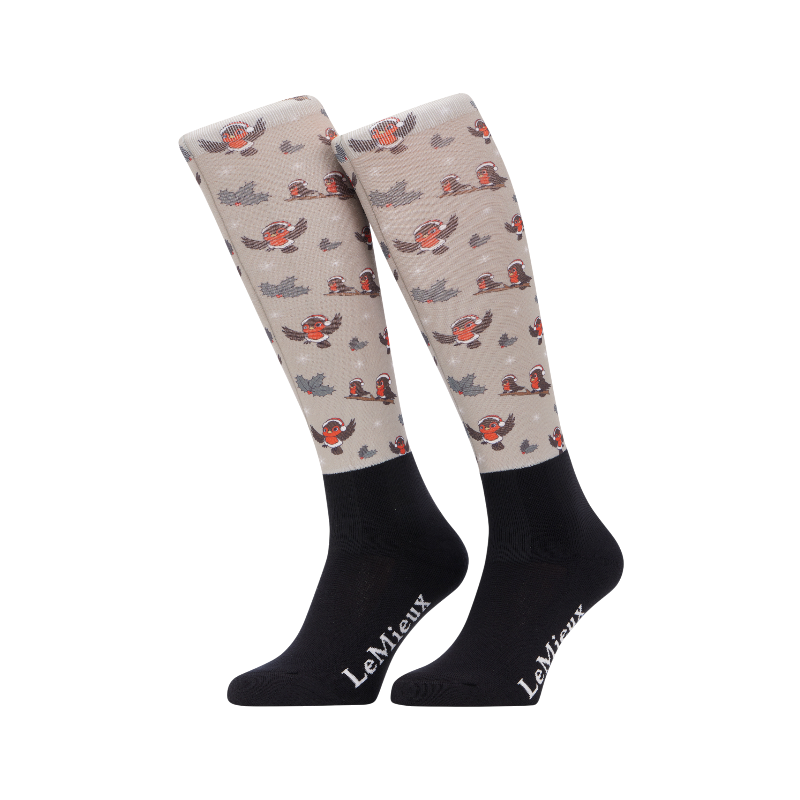 Lemieux - Chaussettes d'équitation Footsie Xmas Robins almond | - Ohlala