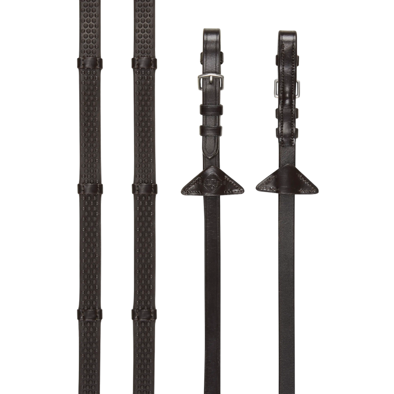 Lemieux - Rênes en caoutchouc avec arrêtoirs marron/ argent | - Ohlala