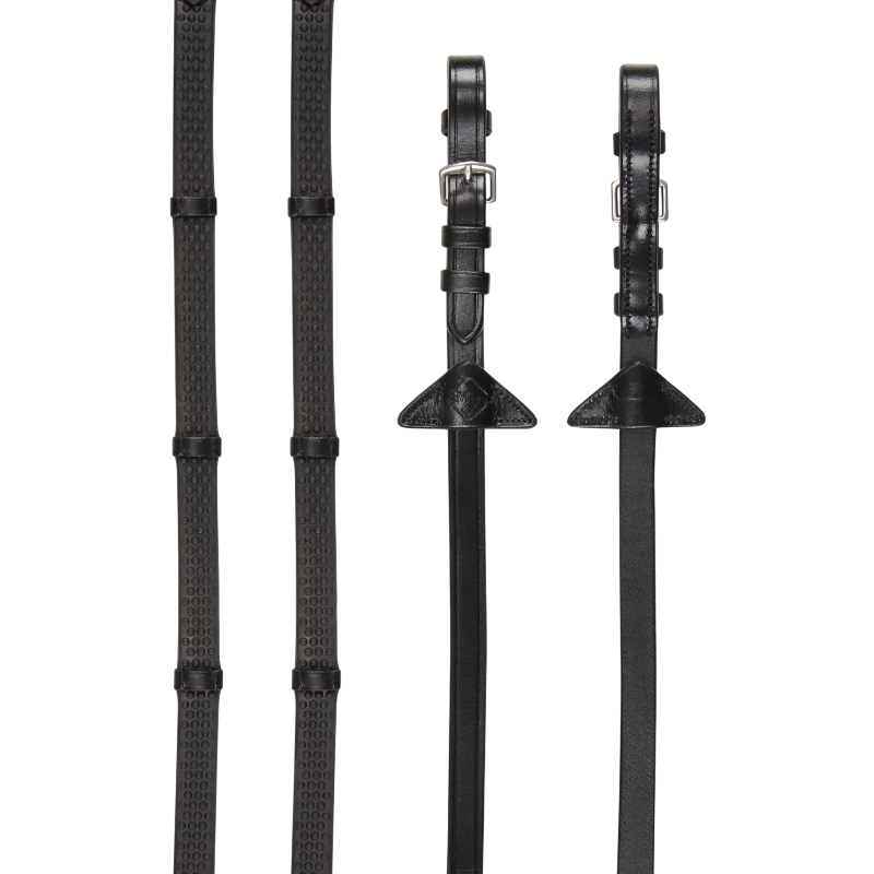 Lemieux - Rênes en caoutchouc avec arrêtoirs noir/ argent | - Ohlala