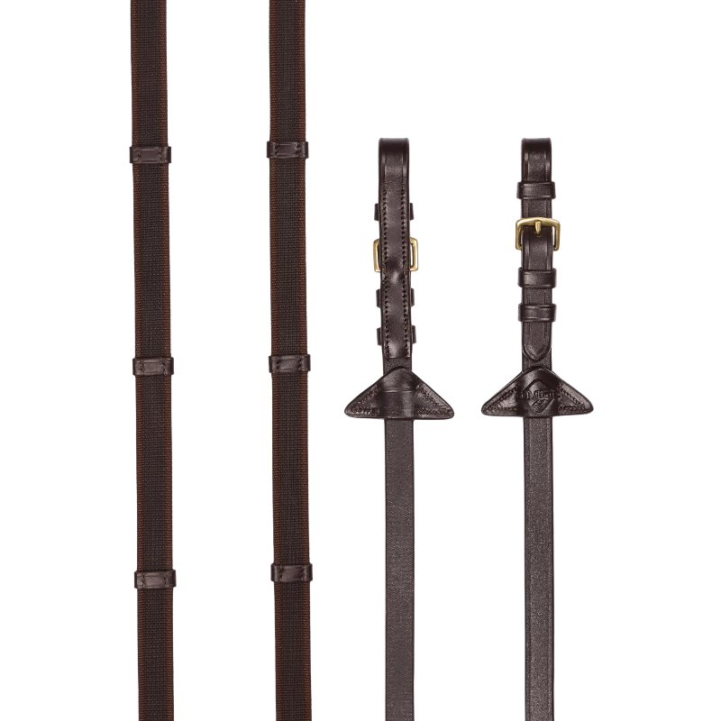 Lemieux - Rênes en caoutchouc grip Continental havane/ laiton | - Ohlala