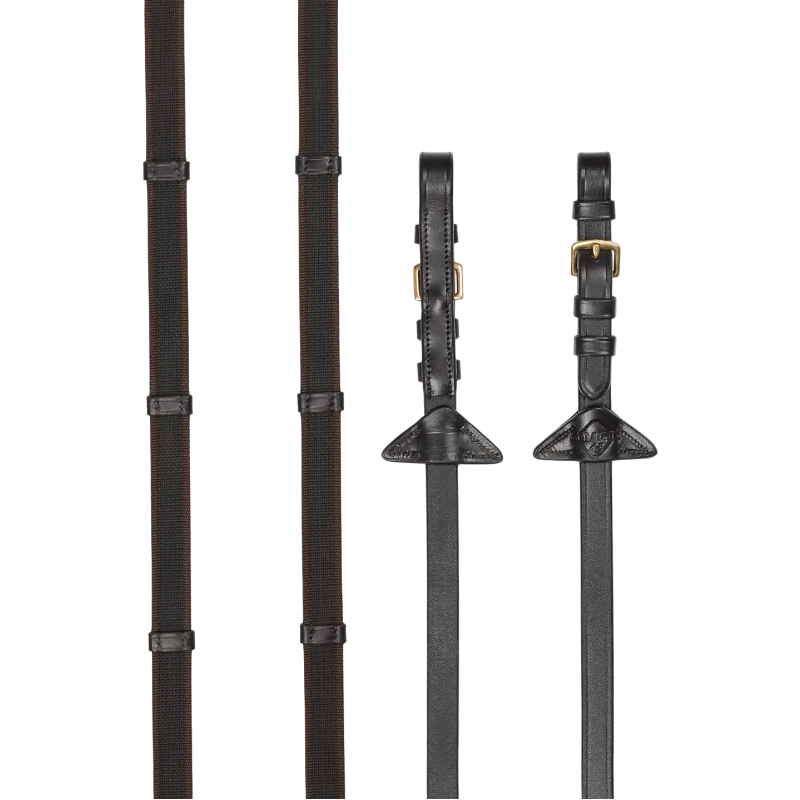 Lemieux - Rênes en caoutchouc grip Continental marron/ laiton | - Ohlala