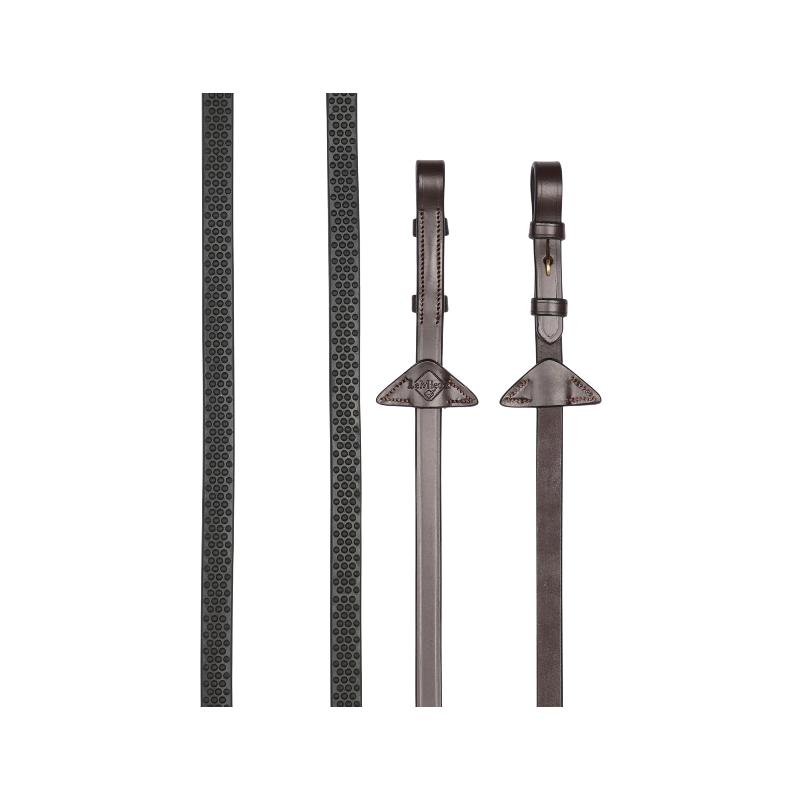 Lemieux - Rênes en caoutchouc souple havane/ laiton | - Ohlala