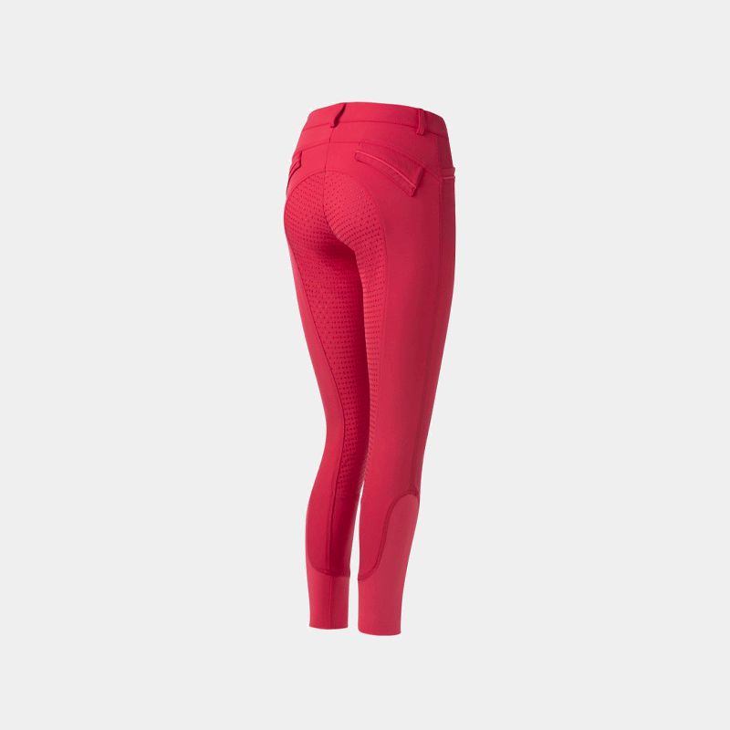 Equithème - Pantalon d'équitation femme Micro fond silicone rouge | - Ohlala