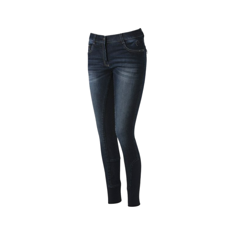 Equithème - Pantalon d'équitation femme Jean Texas marine full grip