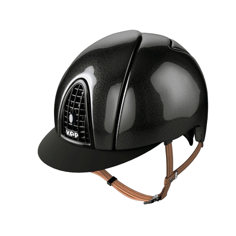 KEP - Casque d'équitation Cromo Shine noir visière standard jugulaire beige | - Ohlala