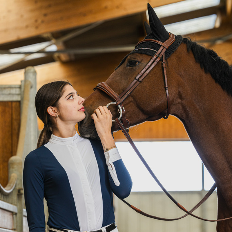 Equithème - Chemise à manches longues de concours femme Julia marine | - Ohlala