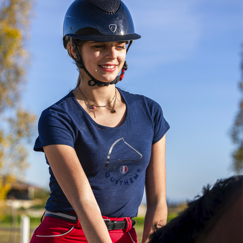 Equithème - T-shirt à manches courtes femme Claire marine | - Ohlala