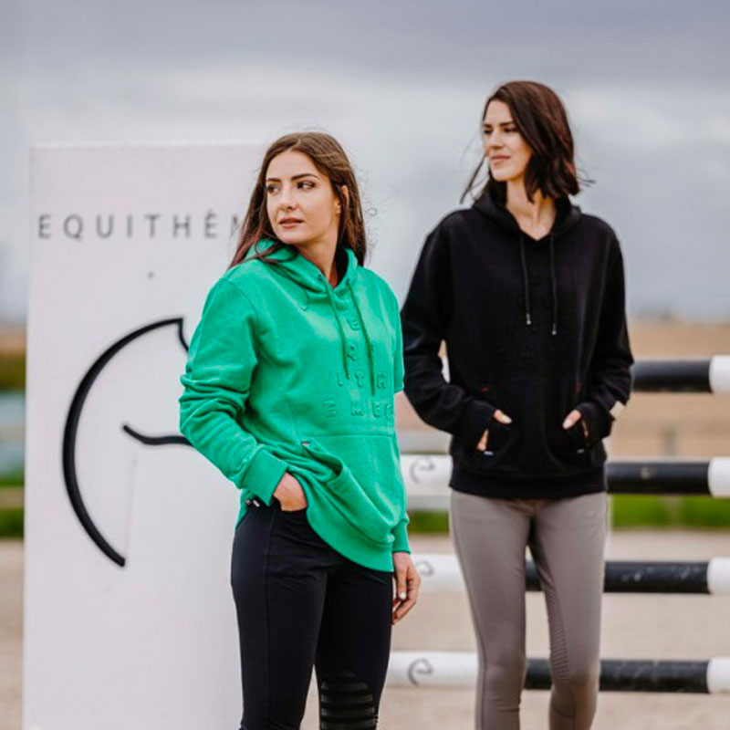 Equithème - Sweat à capuche unisexe Camille noir | - Ohlala