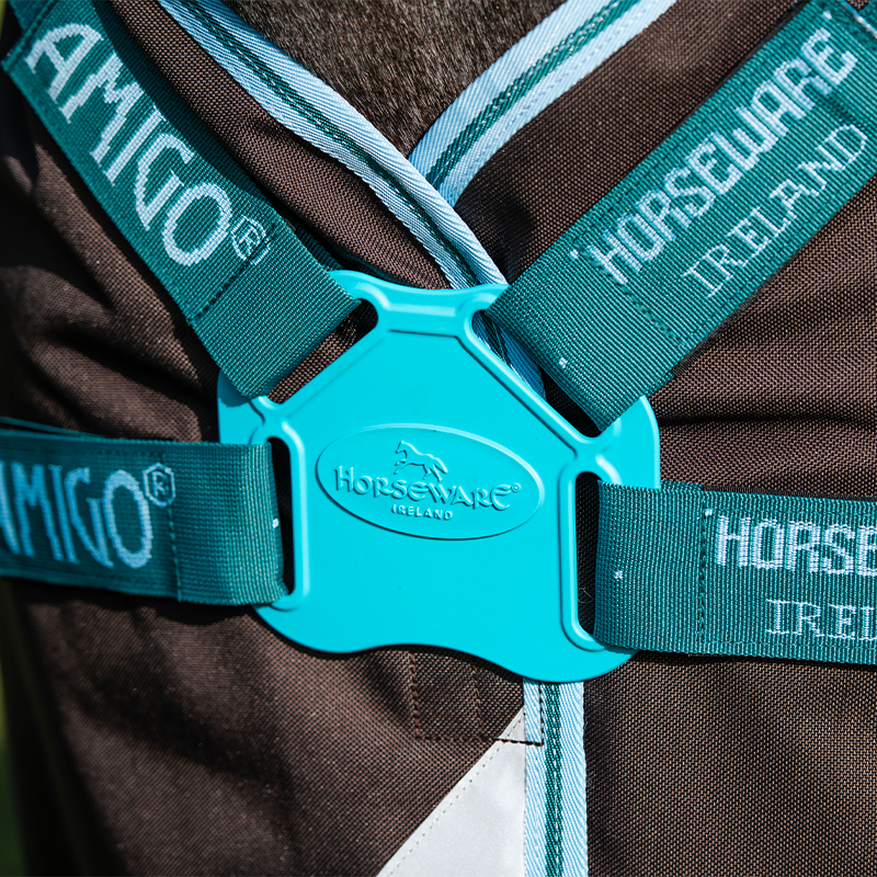 Horseware - Couverture d'extérieur Amigo Bravo 12 plus Disque avec couvre cou bleu/ turquoise 250g | - Ohlala