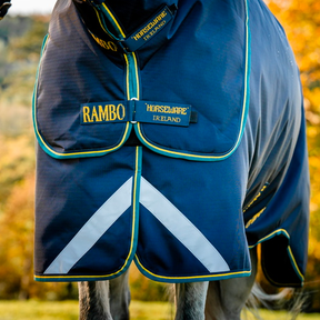 Horseware - Couverture d'extérieur Rambo Duo Force 2.0 marine/ or/ sarcelle 100g + 300g | - Ohlala
