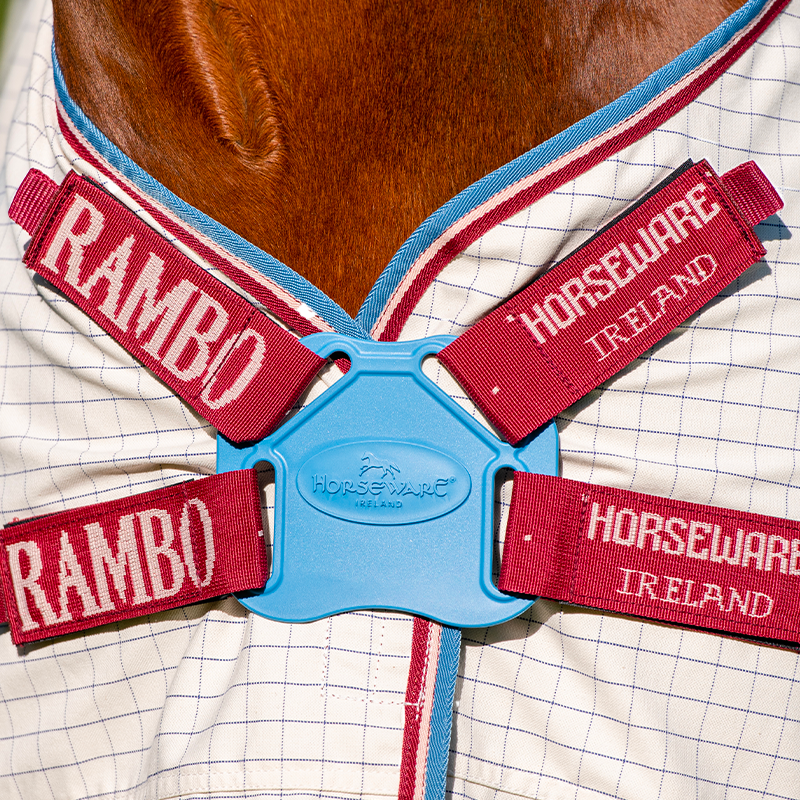 Horseware - Couverture extérieur d'été Rambo Optimo Supreme marine à carreaux/ cerise/ pêche/ bleu | - Ohlala