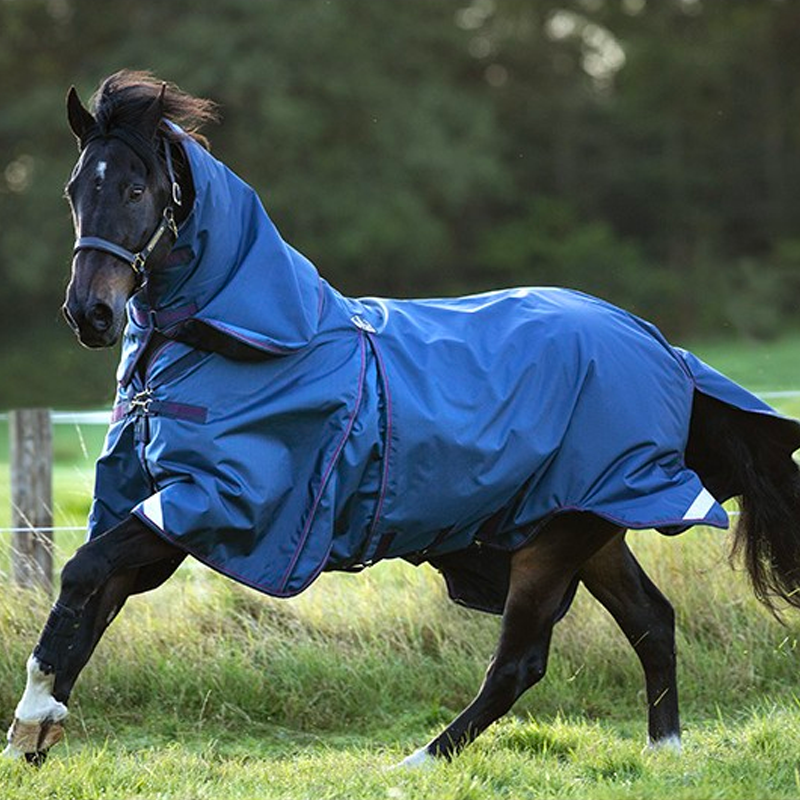 Horseware - Couverture d'extérieur Rambo Optimo Turnout 3 en 1 marine/ bordeaux/ bleu 0g avec doublures incluses et couvre-cou | - Ohlala