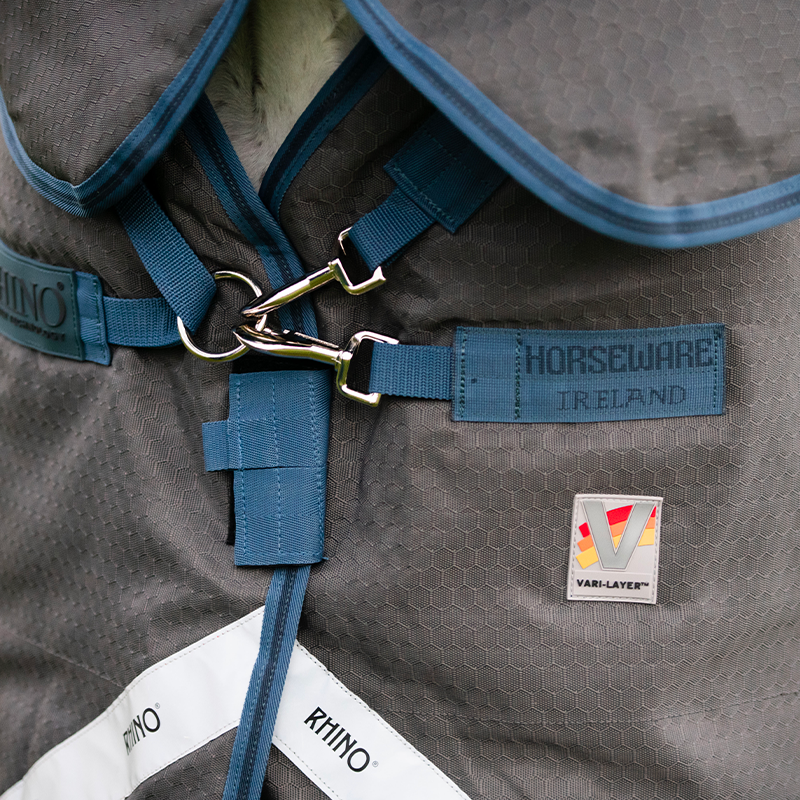 Horseware - Couverture d'extérieur Rhino plus HexStop gris/ indigo/ marine 250g | - Ohlala