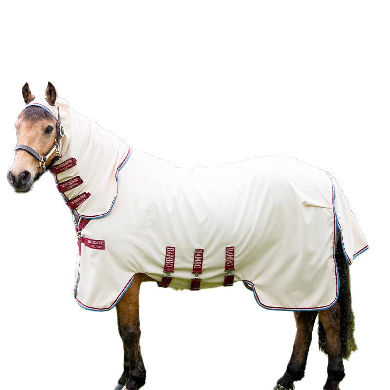 Horseware - Couverture d'extérieur anti-mouches poney Rambo Hoody sable/ cerise/ pêche/ bleu | - Ohlala