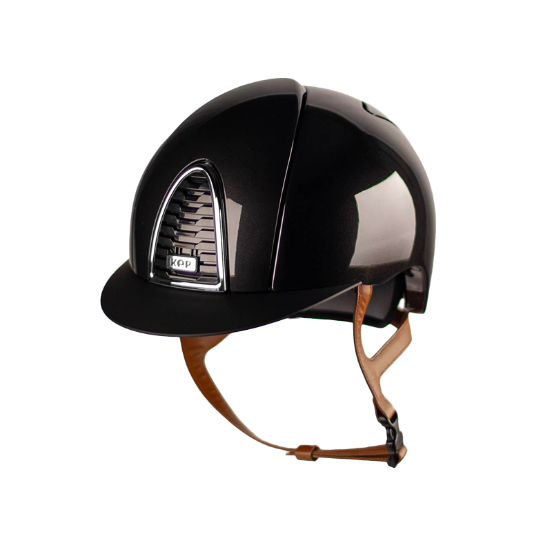 KEP - Casque d'équitation Cromo 2.0 Shine black visière standard jugulaire beige | - Ohlala