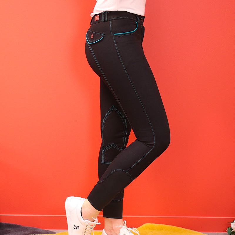 Equithème - Pantalon d'équitation femme verona noir/ turquoise | - Ohlala