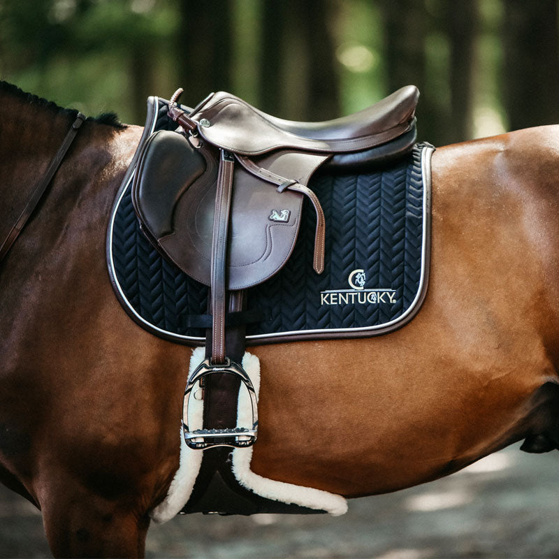 Kentucky Horsewear - Tapis de selle Fishbone noir cuir | - Ohlala